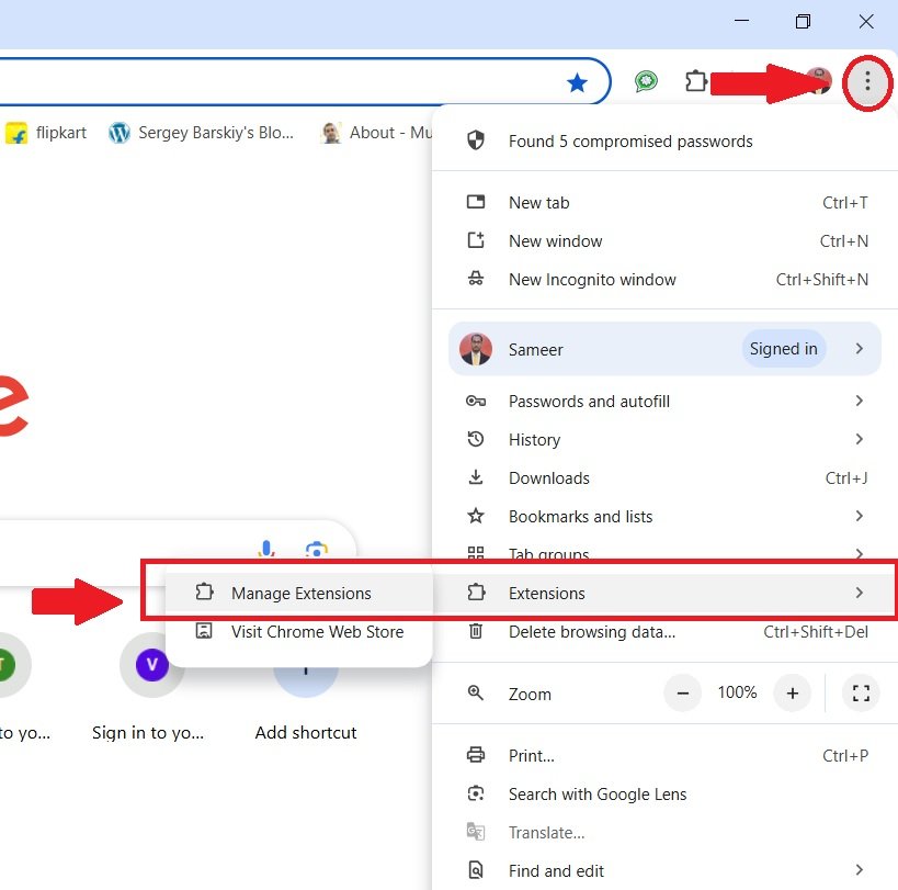 extension management screenshot