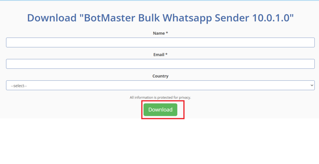  BotMaster Bulk WhatsApp Sender download page demonstration